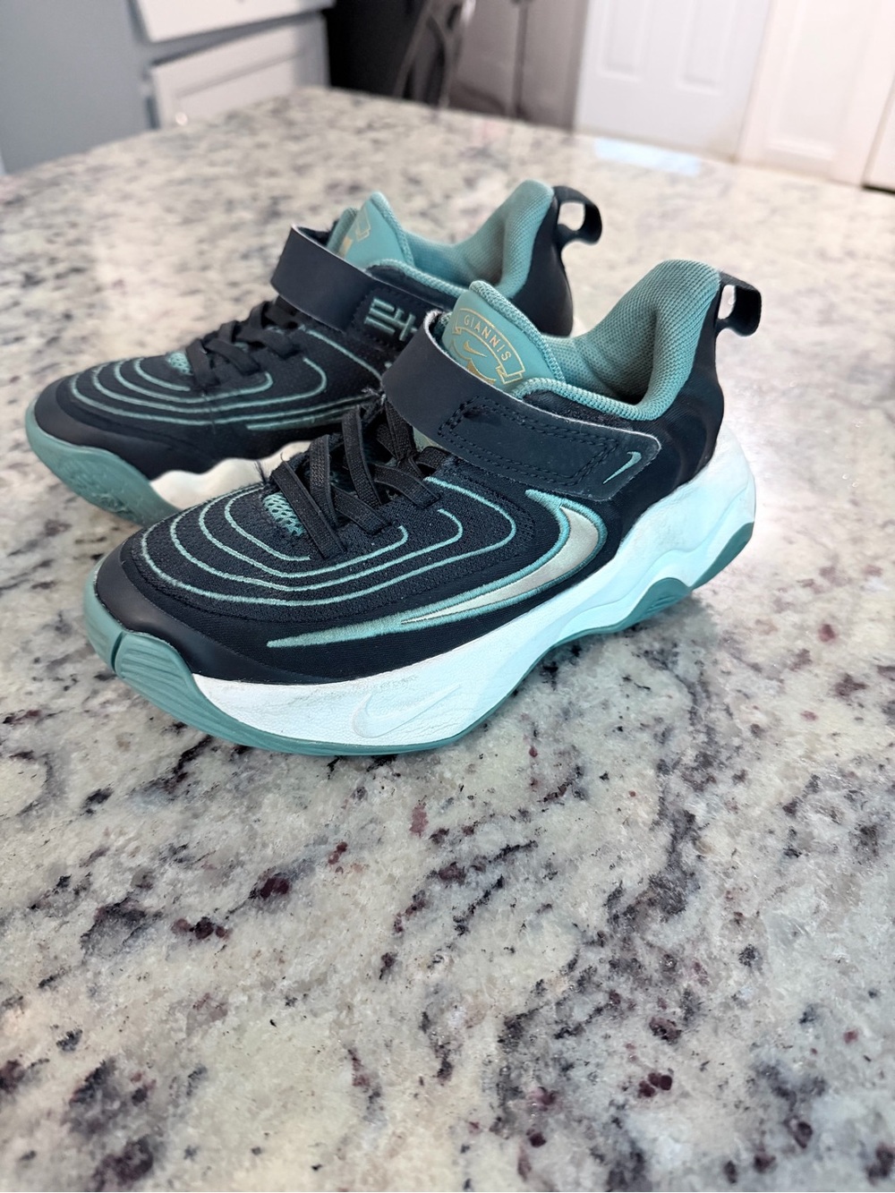 Nike Kids Black and Teal/Light Blue Velcro Athletic Sneakers